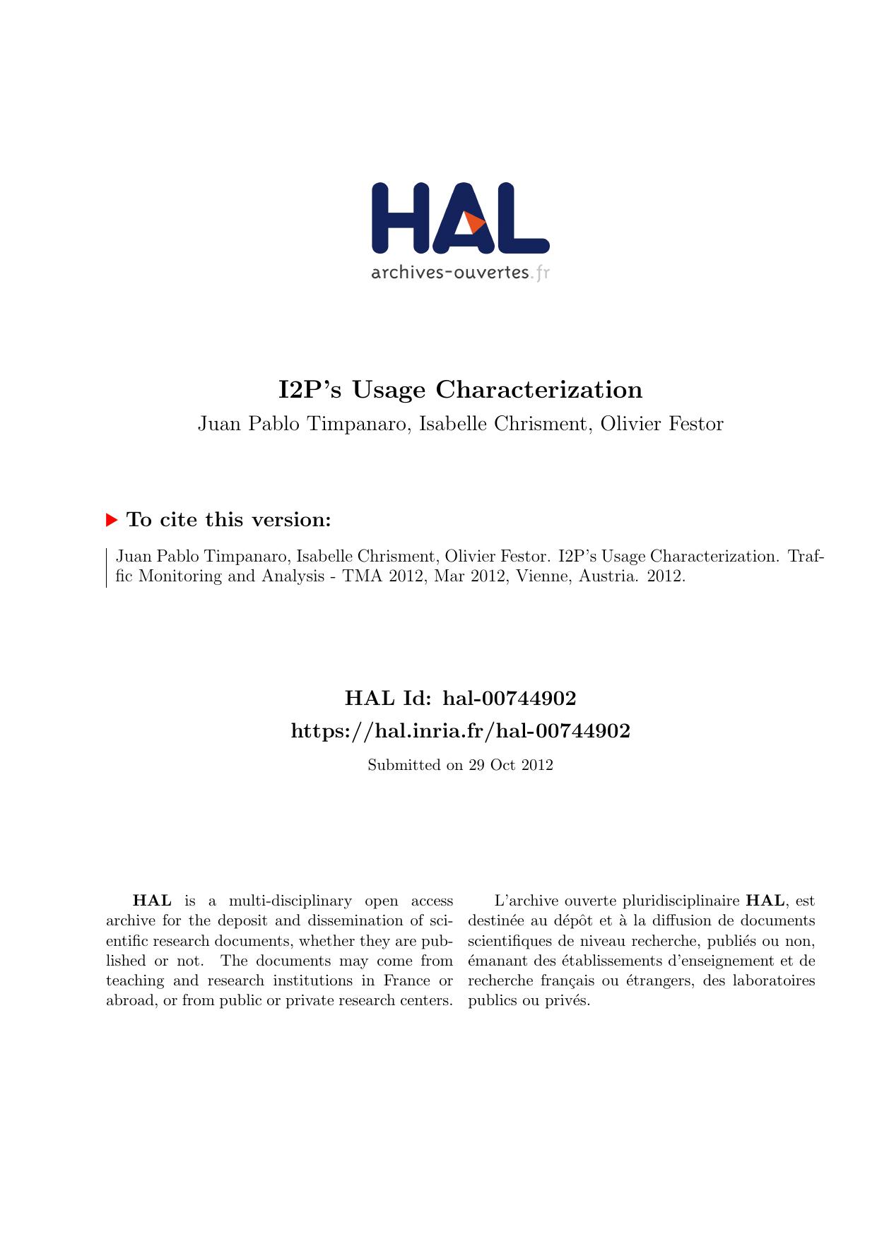 I2P's Usage Characterization